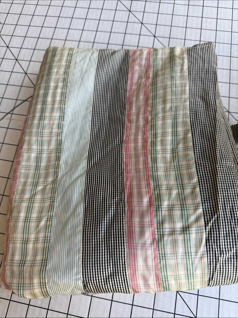 Vintage Homespun Patchwork Fabric Panel Silk Plaid Gingham Stripes 80” W Project